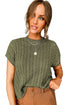 Crew Neck Cable Knit Short Sleeve Sweater